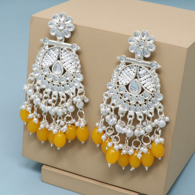 MOON ENTERPRISE Traditional Chandbali Kundan Pearl Beads Alloy Earring Set