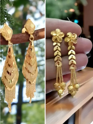 BHOOMI Combo of Gold Plated Long Earrings Copper Huggie Earring, Earring Set, Plug Earring, Drops & Danglers