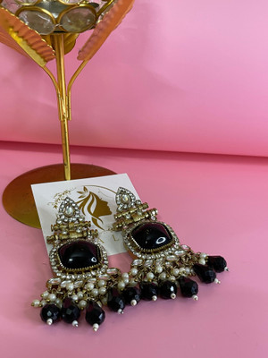 Arika Arika Luxe Earring “Emerald Black Kundan Dangler Earrings with Pearls” Crystal Stainless Steel Drops & Danglers