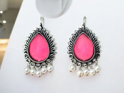 ARearring Trendy Silver-Plated Pink Drop Earrings with Pearl Beads for Women & Girls Beads, Pearl Alloy Drops & Danglers