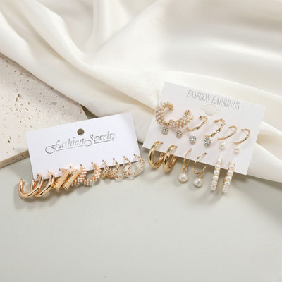 VIDALI Combo of 14 Elegant Stylish Gold-Plated Pearl Hoop & Stud Earrings Set Pearl Alloy Hoop Earring