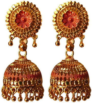 rich & famous Traditional Micro and Gold Plated Flower Design Earrings For Women Gold Jhumki Earring