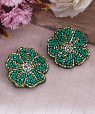 University Trendz Handmade Green Floral-Beaded Stud Earrings For Women/Girl's Alloy Stud Earring