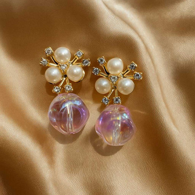 Pranchal Jewels Elegant Floral Pearl & Crystal Earrings Pearl Alloy Drops & Danglers