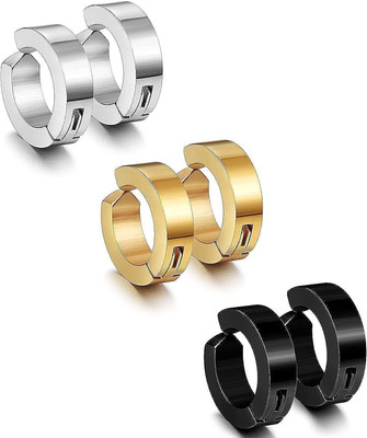 PKF Magnet Earring Stud Bali Hoop earring Pierced Daily wear earrings pack of 3 Stainless Steel Magnetic Earring