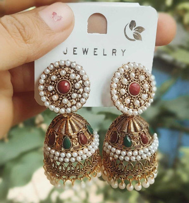 ssz Traditonal Ethnic Studded Gold Platted Alloy Jhumki Earring