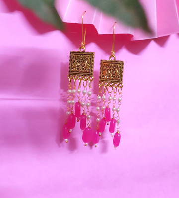 Prakriti Collection Beautiful Long SquarePink Jhumka earrings For Women & Girls Beads, Pearl Alloy Jhumki Earring
