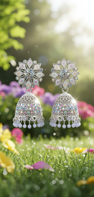 Shree Creations white glitter shiny earring set Alloy Drops & Danglers, Earring Set, Jhumki Earring, Plug Earring