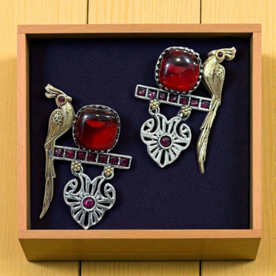 ARTIKA Royal Scarlet Bird Statement Earrings Brass Stud Earring