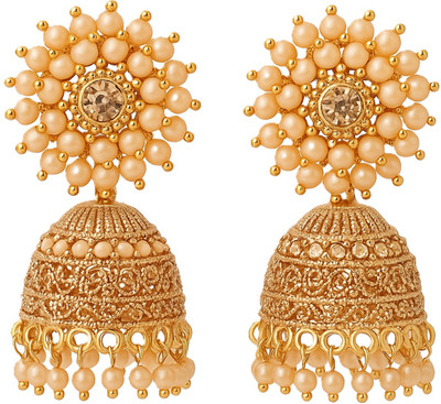 Sradha Elegant Golden & Peach Beaded Jhumka Earrings for Women and Girls Beads, Diamond Alloy Jhumki Earring