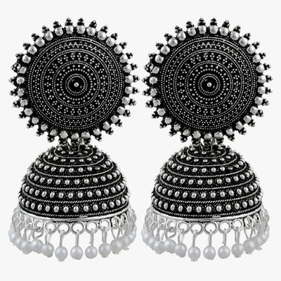 Shree Ju Traditional & Attractive Meenakari Silver Black Oxidized Jhumka For Girls Women Pearl, Beads Brass Jhumki Earring, Tassel Earring, Clip-on Earring, Drops & Danglers, Earring Set