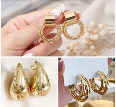 Sabita fashion Pack of 3 Trendy western golden korean hoop earring 4women/girl 4 office & party Alloy Hoop Earring
