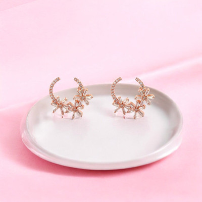 purpleluck Rose Gold Floral Wreath Earrings Cubic Zirconia Sterling Silver Stud Earring