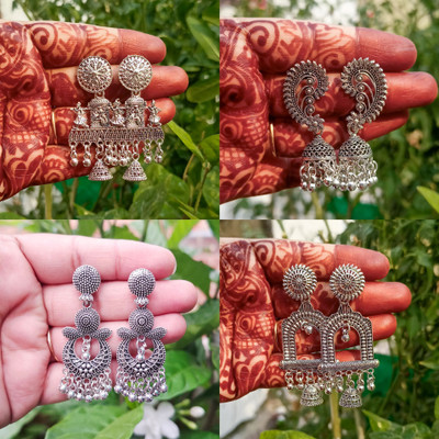 Jhumka Street Traditional Silver Oxidized jhumki Earring Combo pack of 4 For Women & Girls Alloy Jhumki Earring