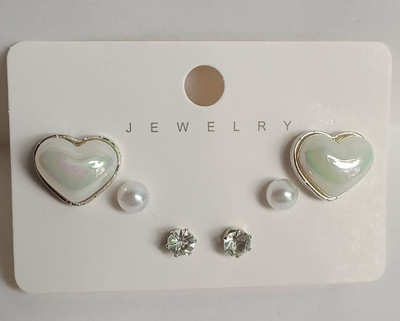 Rishab Traders white pearl heart earring 3 set Metal Earring Set