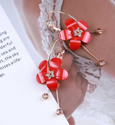 AKISON JEWELS Long Floral Drop Korean Earrings For Women Girls Trendy Fashion Earring Crystal, Diamond, Cubic Zirconia Alloy Earring Set, Drops & Danglers, Hoop Earring