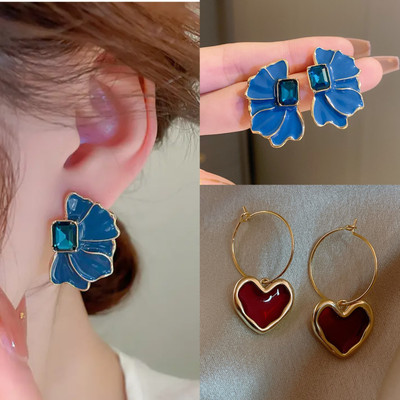 AKISON JEWELS Combo Korean Earrings For Women Girls Flower Earrings Floral Earrings Crystal Alloy Hoop Earring, Earring Set, Drops & Danglers, Stud Earring