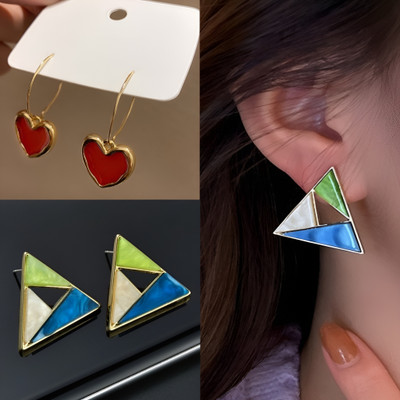 BLINGEE Korean Earrings Combo For Women Girls Red Heart Stylish Trending Trendy Alloy Earring Set, Stud Earring, Drops & Danglers