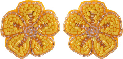 Vientiq Handmade Yellow Floral-Beaded Stud Earrings For Women/Girl's Alloy Stud Earring