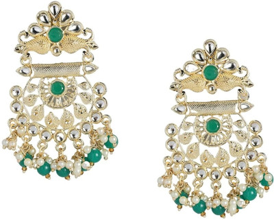 ANOUK Gold Plated Traditional Green Stone and Pearls Embellished Earrings for women Brass Drops & Danglers