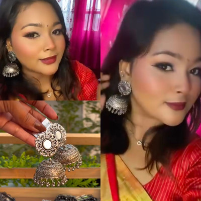 Ashir Oxidised mirror jhumki and ghunghro Earrings with ring and opaneble brecelet Alloy Jhumki Earring
