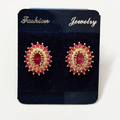 Jewels Corner Glamorous Beautiful Looks RUBY & WHITE Ad Earring Cubic Zirconia Brass Stud Earring Cubic Zirconia Brass Stud Earring