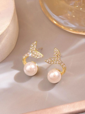 Exotique Korean Style Stone Decor Mermaid Shaped Earrings Alloy Rhinestone Studs, Drops & Danglers