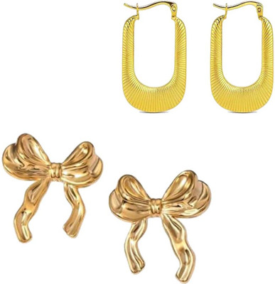 Blinksy Bloom Anti-Tarnish Elegant Gold-Plated U Shape & Bow Design Trendy Earrings Stainless Steel Stud Earring