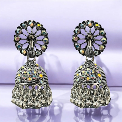 Vigilantee Jewels Stylish Peacock Oxidized Silver Small Jhumkis WomenGirlsPartyWear DailyWear Alloy Jhumki Earring