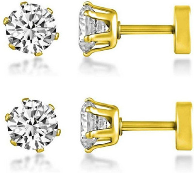 MAVRAA Mavraa Men’s Gold-Plated Diamond Stud Earring | Sparkling Solitaire Design Stainless Steel Stud Earring