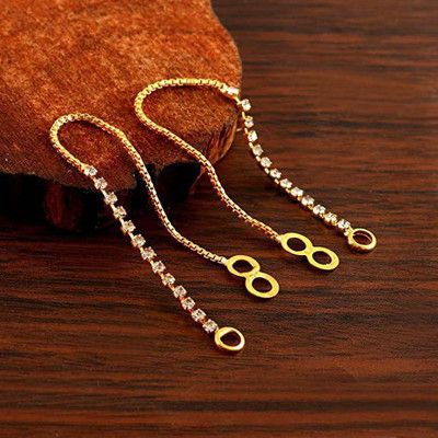 NAVMAV Gold Plated Gemstones Kanoti Kan Chain Crystal Ear to Ear Thread Single Line Alloy Cuff Earring