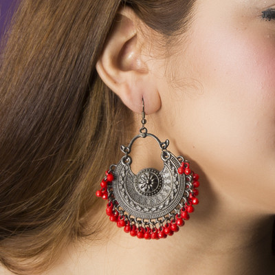 Creative Frogs RED Jhumki Earrings Oxidised Jhumki Earring for Women and Girls Alloy Drops & Danglers