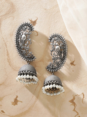 RUBANS Oxidised Silver-Plated Dome Jhumka Earrings Brass Jhumki Earring
