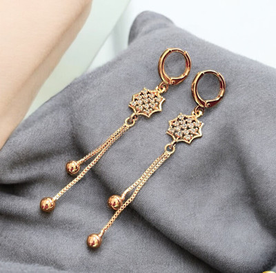 SaI Premium Rose Gold American Diamond Stoned Long Earrings for Women & Girls Cubic Zirconia Alloy Drops & Danglers