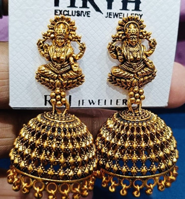 SAKETHAM Golden Laskhmi Rounds Alloy Jhumki Earring