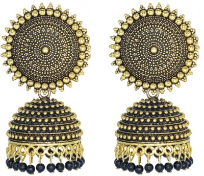 Shree Ju Traditional and Attractive Meenakari Golden Black Jhumka For Girls and Women Pearl, Beads Brass Jhumki Earring, Tassel Earring, Clip-on Earring, Drops & Danglers, Earring Set