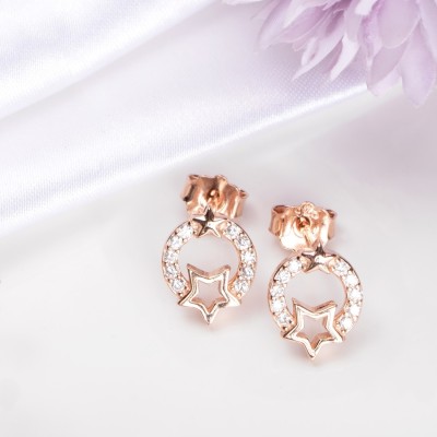 ZAVYA Rose Gold-Plated With Certificate of Authenticity Cubic Zirconia Sterling Silver Stud Earring