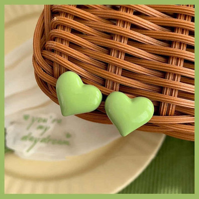 ADORNITY Stylish Cute Heart Korean Green Stud Earrings For Women and Girls Jewellery Alloy Stud Earring