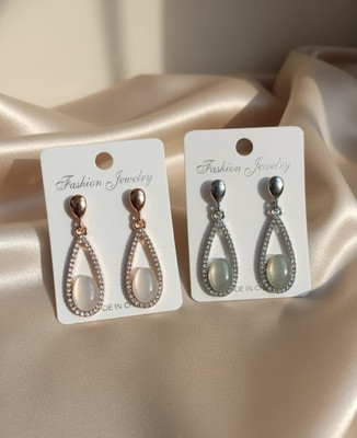 Ceylonmine01 Elegant Party Wear Earrings Shiny Zircon Design Lightweight Design Pack of 2 Zircon Stone Earring Set