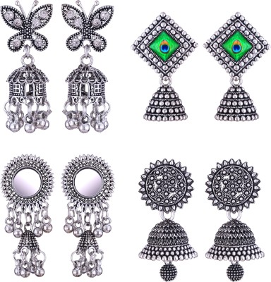 MEENAZ oxidised earrings jhumki silver combo party stylish simple small jhumka 4 set Beads, Pearl, Cubic Zirconia, Diamond Brass, Enamel, Copper, Zinc, Stone Drops & Danglers, Chandbali Earring, Earring Set, Jhumki Earring