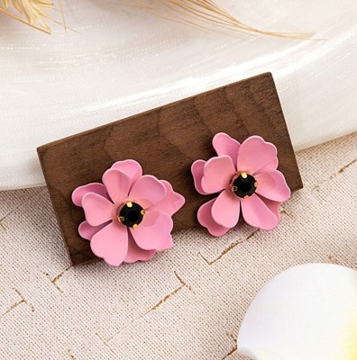 AKISON JEWELS Pink Flower Earrings For Women Floral Earrings For Girls Korean Earrings Alloy Earring Set, Stud Earring