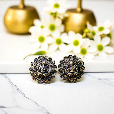 KAVIICREATIONS Antique Brass Ganesh Earrings Brass Stud Earring, Earring Set, Jhumki Earring