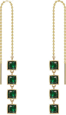 GSHUB Green Stone Threader Earrings|Dangle Drop Imitation Jewellery for Party & Casual Crystal Copper Drops & Danglers