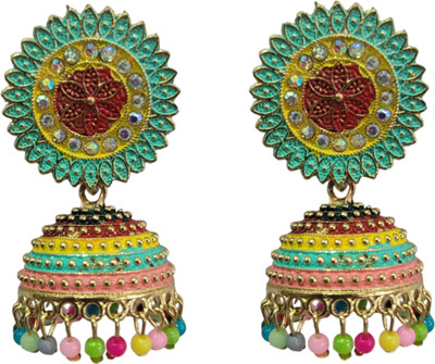 OKU 1 Single Layer Multicolor Stone Jhumka for Wedding Gift Alloy Chandbali Earring