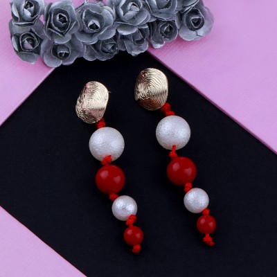 SILVER SHINE Unique White and Red Colour Designer Party Wear Earring For Girls and Women Jewellery Alloy Drops & Danglers