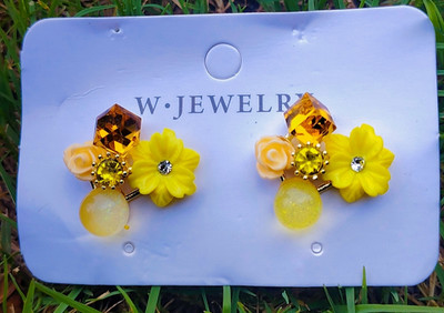 SKS JI COLLECTIONS Crystal Yellow Flower Studs and Earrings Crystal Alloy Stud Earring