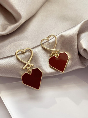 beyter Gold-Plated Heart Shaped Drop Earrings Alloy Drops & Danglers