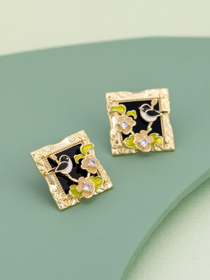 Kushal's Fashion Jewellery IVR GRN Gold-Plated Party Stud Earring Zircon Copper Stud Earring