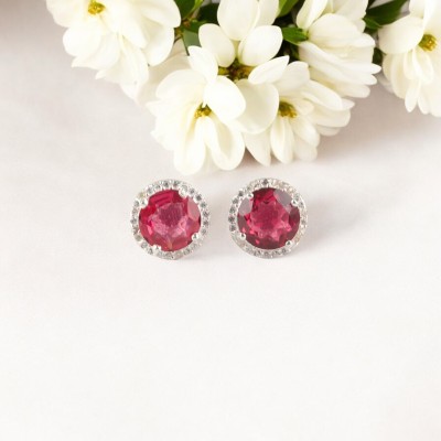 TheJewelrsh RED RUBY GLOW STUDS Brass Stud Earring