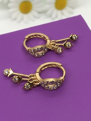 NS CREATION Premium Gold Plated Filigree Bali Earrings | CZ Drop Clip-On Brass Hoops Diamond Brass Drops & Danglers, Hoop Earring, Clip-on Earring